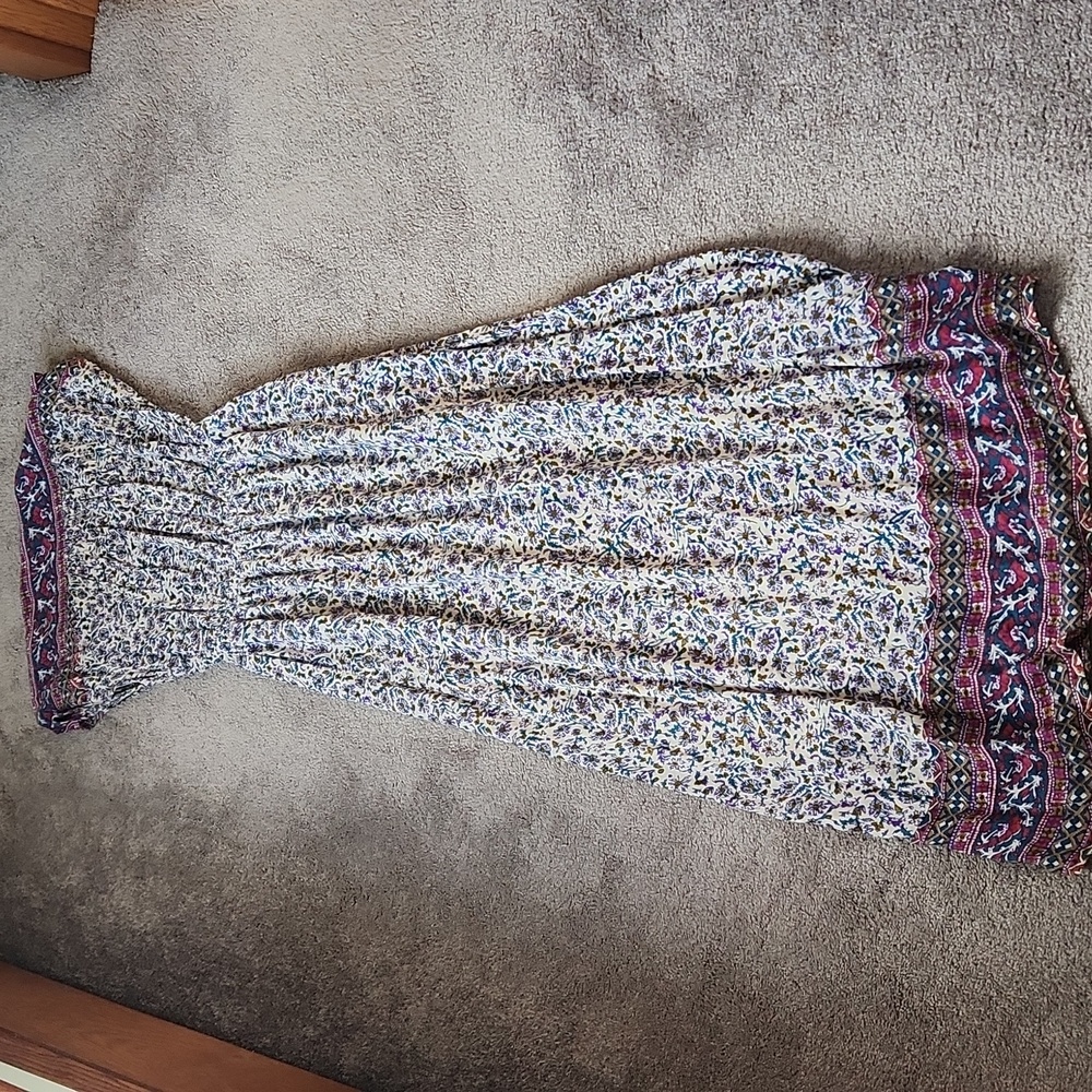 Lucky Brand Floral Boho Maxi Dress Size S White Multicolor Cap Sleeve - Picture 5 of 5